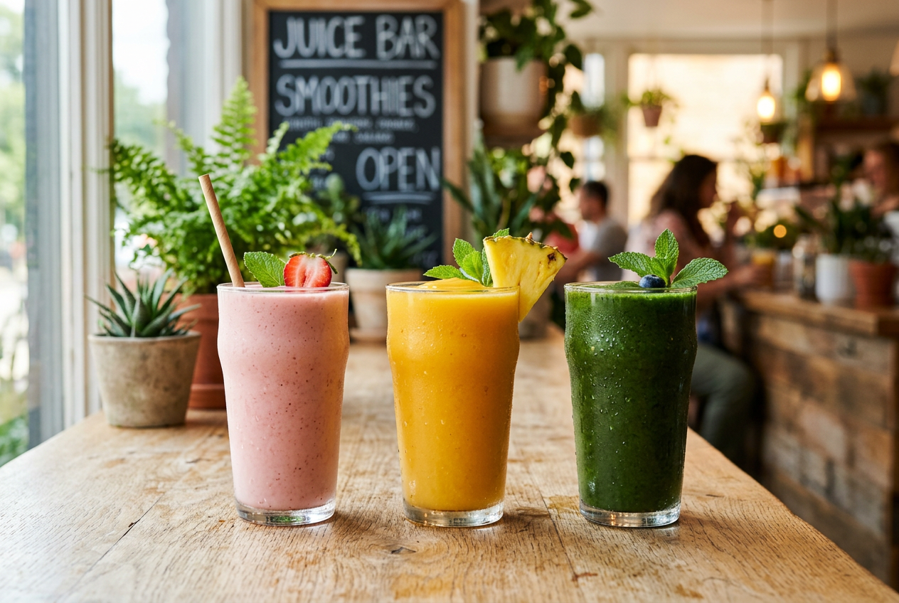 Three colorful smoothies